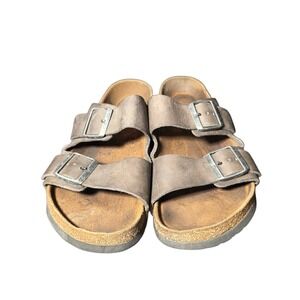 Birkenstock Arizona Sandals Mens Size 10 Gray Oiled Leather Two Strap Buckle SB2
